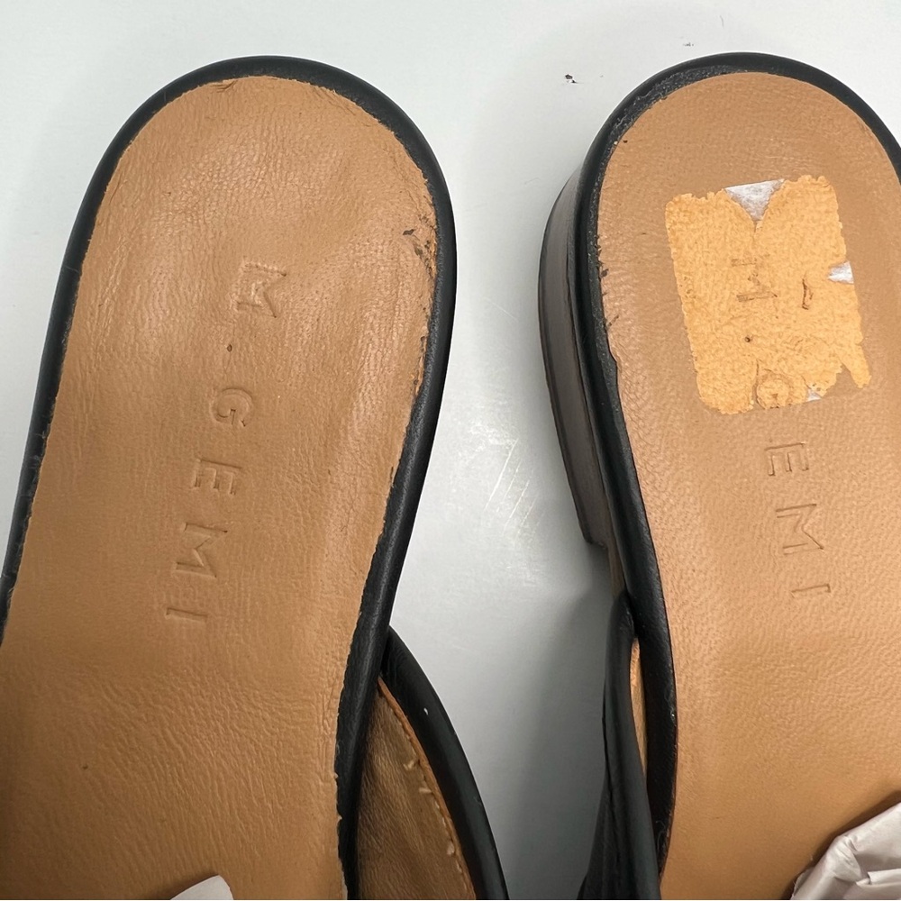 M. Gemi Black Leather Mule Slides with Gold Chain Accent - Picture 6 of 15